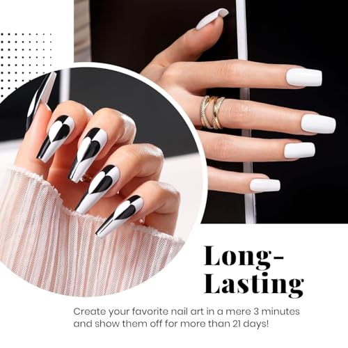 Beetles Black White Gel Polish Set - 4Pcs Gel Polish Kit Black White Colors Gel with No Wipe Top & Base Coat Nail Kit Soak Off UV LED Lamp Manicure Salon DIY Home