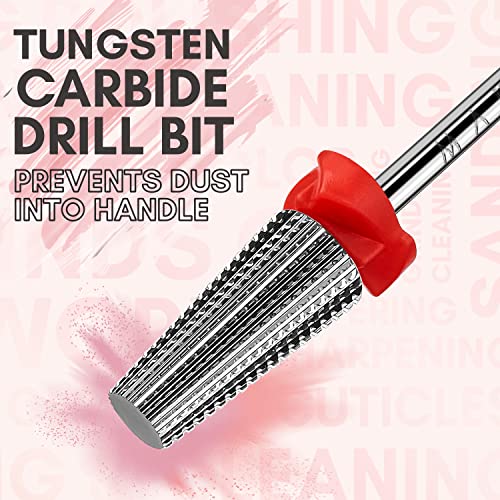 Makartt Tapered Barrel Carbide Diamond Sanding Buffer Bit Bundle 5 in 1 Tungsten Carbide Nail Drill Bit, Safety Cuticle Buffer Bit, Under Nail Cleaner Bit