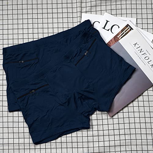 LUEXBOX Pocket Underwear for Men with Secret Hidden Pocket, Travel Boxer Briefs, 4 Packs (Dark Blue)