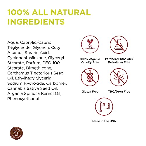 Hemp Seed Hand & Body Lotion - Soothe Dry Skin - Argan Oil, Hemp Seed Oil - Light, Non-Greasy Formula - Vegan & Cruelty Free