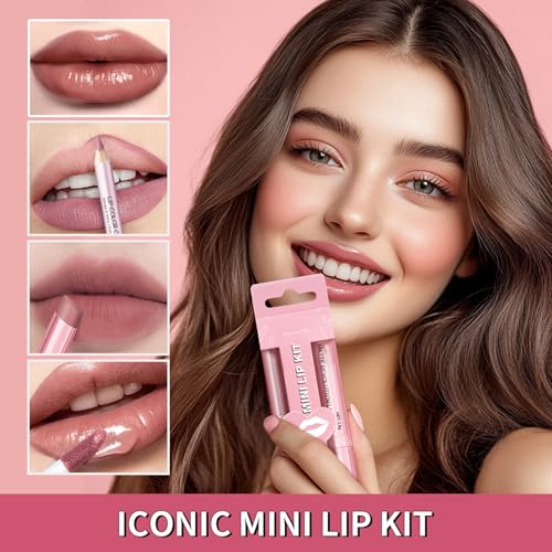 3PCS Matte Liquid Lipstick Long Lasting Tinted Lip Balm & Lip Liner Set, Hydrating Lip Stain Non-Sticky, Lip Gloss for Women, Waterproof Lipstick Makeup