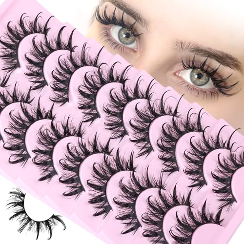 Manga Lashes Cat Eye Dramatic False Eyelashes Wet Look D-Curly Long Anime Lashes Strips Thai Style Manhua Lashes Strips Cosplay Eyelashes Wispy Spiky Lashes 12-20MM 9 Pairs by Zegaine