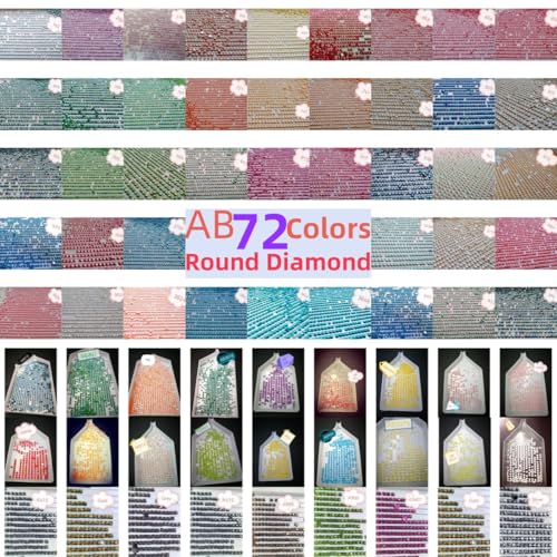 144000PCS AB Beads for Diamond Painting, Diamond Painting Accessories, 72 Colors Round Drills Rhinestones for Crafts, Bead Art or Nails Art, 2.8MM