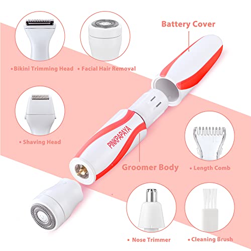 Electric Bikini Trimmer for Women,4 in 1 Electric Shaver,Bikini Line Hair Removal and Facial Hair Remover,Face Razors & Nose Hair Trimmer,Women's Grooming Kit,Tomato/p9k8