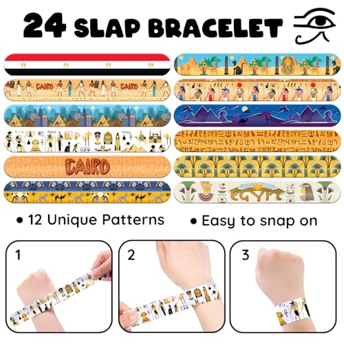96 PCS Ancient Egypt Party Favors Set ? 72 Pre-Cut Temporary Tattoos & 24 Slap Bracelets, Perfect for Egyptian-Themed Events, Travel-Inspired & Ancient History Gifts