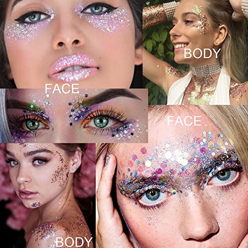 AMY'S DIARY Body Glitter Gel, Festival Glitter Halloween Costume MakeupEasy to Apply&Remove Mermaid Sequins Chunky Glitter for Body Face Hair, Long Lasting Sparkling (laser)