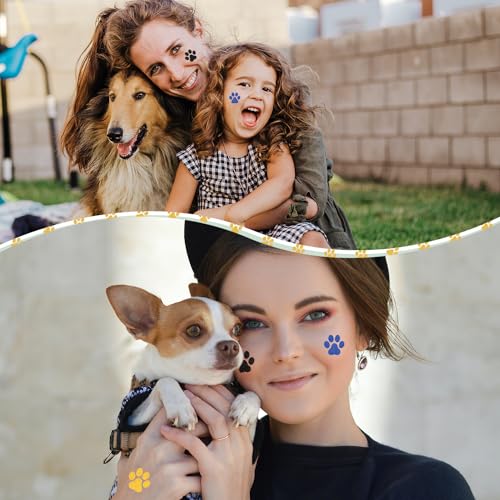 30 sheets 240pcs Dog Paw Glitter Temporary Tattoos, Paw Print Tattoo Face Tattoos Sticker Dog Paw Body Tattoos for Women Girls Face Body Accessories(Yellow, Black, Blue)