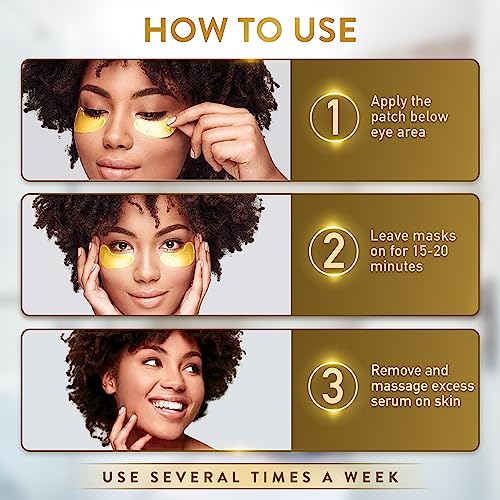 PatchRx Gold Under Eye Patches (144 Patches) for Puffy Eyes and Dark Circles with Pure Collagen, 24K Eye Gel Pad Masks for Reducing Eye Bags, Puffy Dark Circles, Wrinkles, and Fine Lines