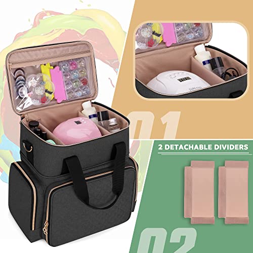 LUXJA Nail Polish Organizer Holds 70 Bottles and a Nail Lamp, Nail Polish Case with 2 Removable Bags and Tools Storage Pockets (Patent Pending), Black