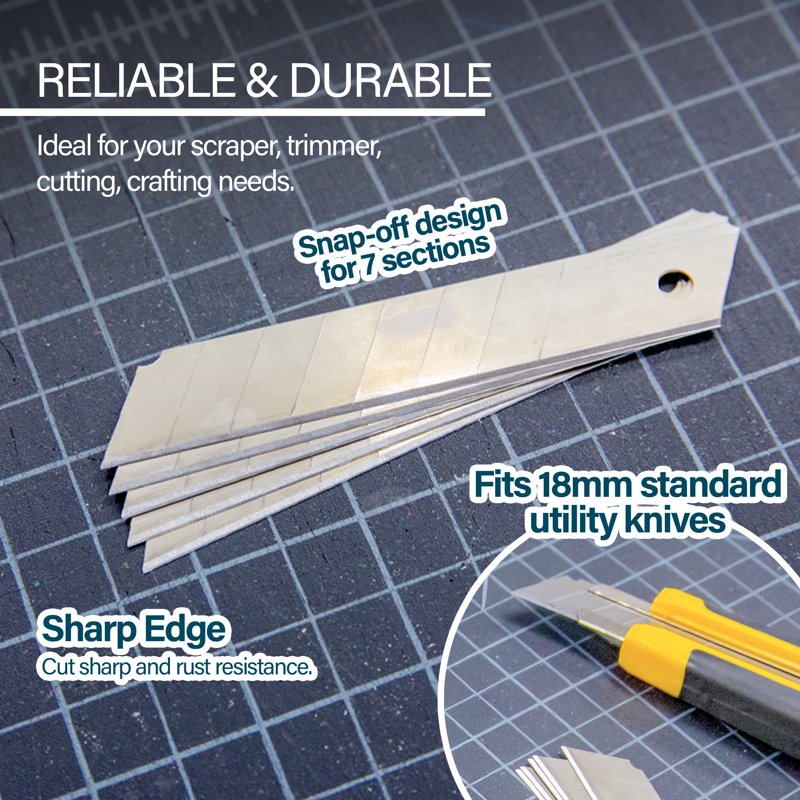 Replacement Blade Set for Utility Knives - 18mm Wide Stainless Steel Cutter Blades