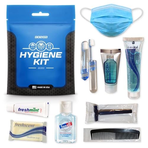 Ultimate Travel Toiletry & PPE Kit, Hygiene Kit with Shaving Supplies & PPE for Travel, Business & Charity with Reusable Toothbrush, Bath Soap & Other Essential Toiletries, 5-Pack (GO200)