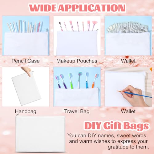 8 Pcs Canvas Zipper Pouch, 12x9'' Large Cosmetic Bags With Zipper, White, Multi-Purpose Travel Toiletry Makeup Bag