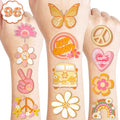 96 PCS Two Groovy Retro 60s 70s Pre-Cut Temporary Tattoos for Kids | Super Cute Themed Birthday Party Favors, Supplies, Decorations, Fake Tattoo Stickers (Multiple)