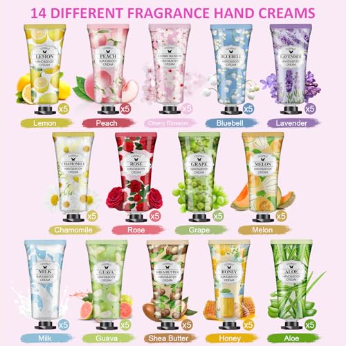 VESPRO 70 Pack Hand Cream Set, Easter Basket Stuffers, Mothers Day Gifts, Bulk Hand Lotion Travel Size for Dry Cracked Hands, Mini Hand Lotion for Bridal Shower Gifts and Teacher Nurse Gifts