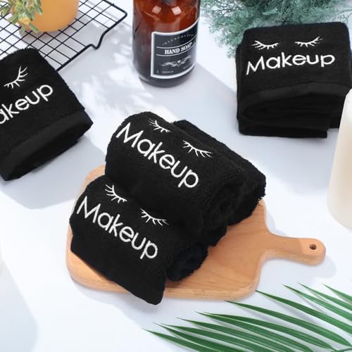 Shimeyao 13x13 Inch Black Makeup Towels Bulk Reusable Makeup Washcloths for Face Facial Remover Washcloths Absorbent Cotton Towel for Salon Spa Women Skin Care(24 Pcs,Classic)