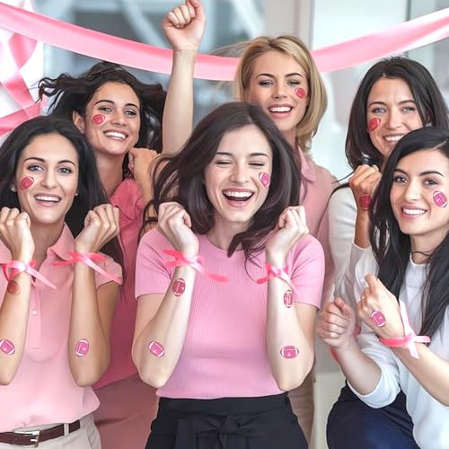 192Pc Pre-Cut Pink Football Breast Cancer Awareness Temporary Tattoos Stickers,16 Sheets Ribbon Themed Tattoos Stickers (Pink Football)
