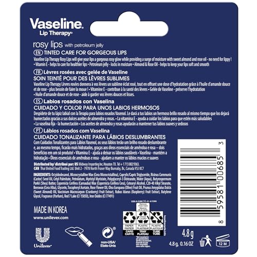 Vaseline Lip Therapy Rosy Lips 8-Pack ? Moisturizing Lip Balm, Tinted, 0.16 Oz Ea