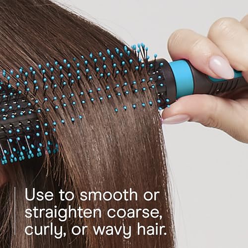 Conair Grip & Style Round Brush, Nylon Bristle Hair Brush for Blowout Styling, Ideal for Coarse, Curly, Wavy Hair, Teal
