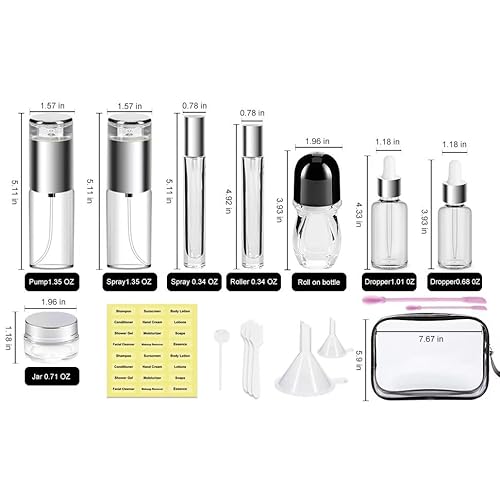 34 Piece Glass Travel Bottles for Toiletries TSA Approved Mini Makeup Containers with Toiletry Bag Refillable BPA Free Skincare Container Leak Proof for Serums, Moisturizers, Toners, Cream