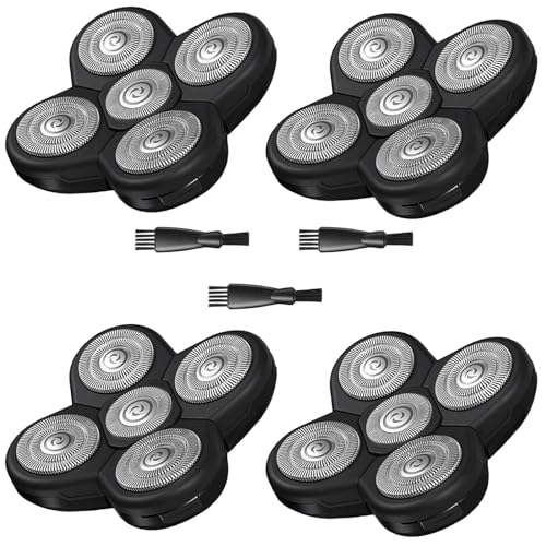 4 Pack Head Shaver Replacement Blades, 5 - Blade Shaver Replacement Heads for Bald Men Freedom Shaving, Head and Face Electric Razor Refills, with 3 Cleaning Brush