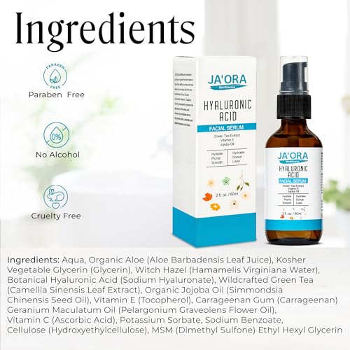 JA'ORA Skin Effective Hyaluronic Acid Serum, 60ML - Anti-Aging with Aloe Vera & Vitamin E, Hydrating, Firming, Brightening for Even Skin Tone & Wrinkle Care