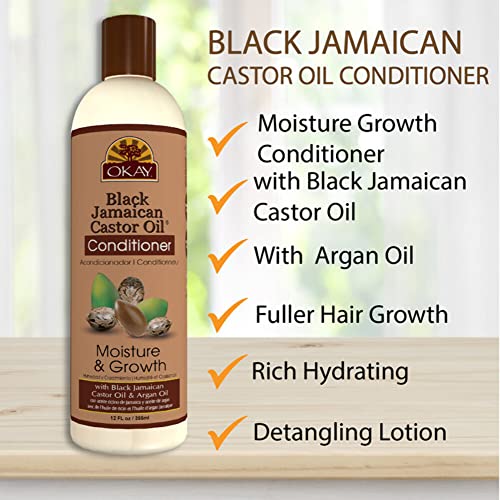 OKAY Black Jamaican Castor Oil Conditioner - Jamaican Black Castor Oil Conditioner for Women and Men with Argan and Shea Butter for Damaged Hair, Promotes Thicker, Fuller Hair - 12 fl oz (1 Pack)