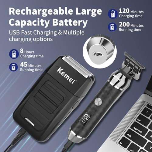 KEMEI Professional Beard Trimmer for Men, Electric Foil Shaver & Men's Facial Grooming Set, Cordless Bald Head Precision Trimmer, Rechargeable Foil Shaving Kit, Gifts for Men