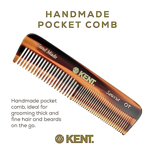 Kent OT Pocket Comb Set - 4.4" Fine Tooth and Wide Tooth Handmade Hair Combs for Men, Women, and Kids - Travel, Beard, and Mustache Grooming Combs, Saw Cut and Hand Polished