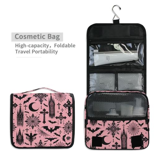 MNSRUU Hanging Toiletry Bag Black Gothic Moon Spider Webs and Bats Travel Makeup bag for Toiletries Portable Travel Toiletry Organizer Cosmetic Bags with Hanging Hook