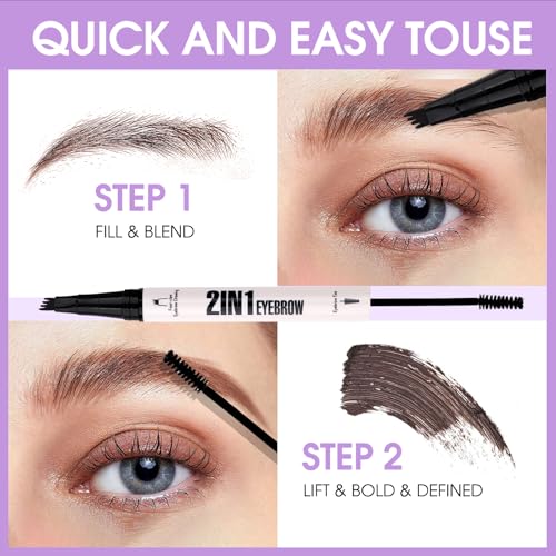 2 in 1 Liquid Eyebrow Pen Waterproof Long-Lasting Liquid Eyebrow Pencil Double Head Liquid Eyebrow with eyebrow dyeing brush Pencil Natural Eyebrow Pen(03-RMG-Dark Brown)