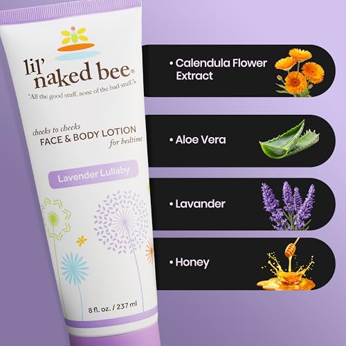 Lil Naked Bee Baby Lotion for Kids (8 oz) Lavender Lullaby Cheeks to Cheeks Face & Body Lotion for Hydrating & Moisturizing Skin