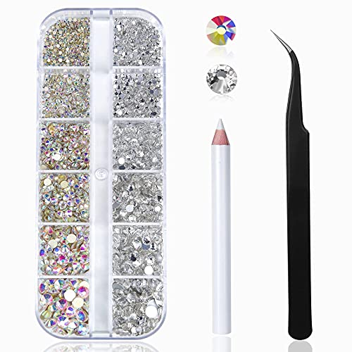HUETFAT 2400pcs Nail Gems Ab Flatback Rhinestones Gems Stones. 8400pcs Multi Shapes Glass Gems for Nail Decoration Mix Size Flatback Nail Jewels Stones Packaged in Diamond Storage Box with Profession