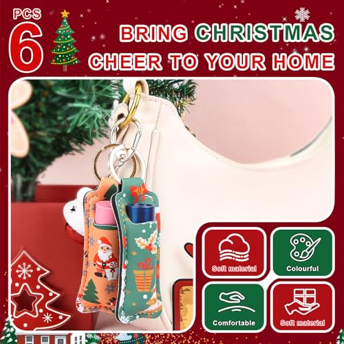 Desing Wish Christmas Chapstick Holder Keychain - Neoprene Colorful Lipstick Sleeve Keychain - Portable Lip Balm Holder