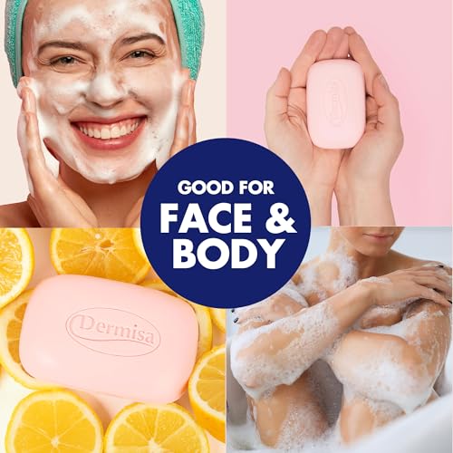 Dermisa Super Plus Brightening Bar Soap with Hyaluronic Acid, Lemon and Cranberry Extract, Maximum Moisture Soap for Even Skin Tone and Elasticity, 3.0 Oz, Pack of 3