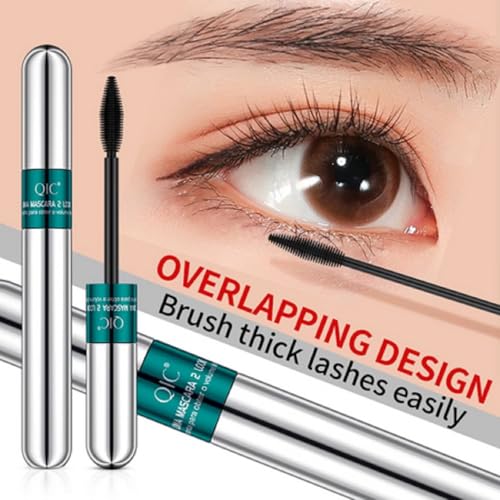 2 in 1 4D Silk Fiber Lashes 5x Longer Waterproof Mascara, No Clumping Long-lasting Black Mascara
