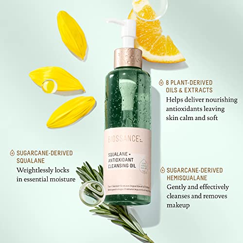 BIOSSANCE Squalane + Antioxidant Cleansing Oil. Lightweight Facial Oil Cleans Deep into Pores, Removes Makeup and Hydrates Skin. For all Skin Types