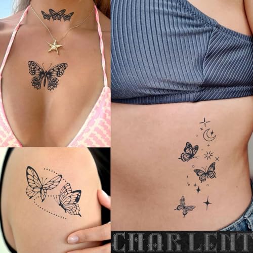 Butterfly Semi-Permanent Tattoos for Women - 2 Weeks Long Last,Realistic Butterfly Fake Tattoos for Body Art/Fades Naturally/No Reflection/Waterproof