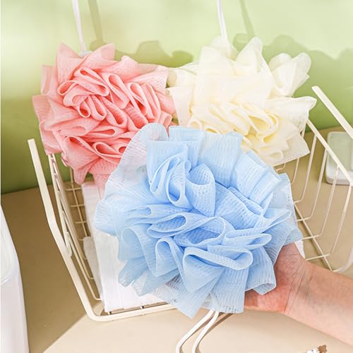 4pcs loofah washcloth Combo 2 in 1 bar soap loofah Pouch Holder Mesh Shower Ball for Exfoliating Body Wash Smooth Skin Free Loofah Dish Towel (Solid Color)