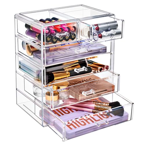 Sorbus Acrylic Makeup Organizer Set, 6-Drawer Vanity & Countertop Cosmetic Storage with Small & Wide Drawers, Clear Makeup Storage for Brushes, Lipsticks, Jewelry ? Holiday Gift for Women & Teens