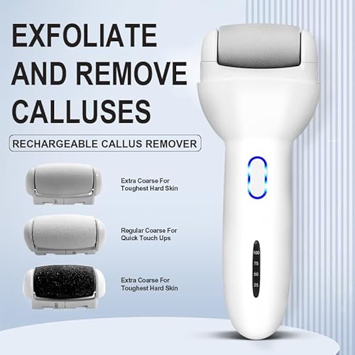 Electric Foot Callus Remover, Rechargeable Pedicure Tool with 3 Quartz Rollers, 3-Speed LED Light, IPX6 Waterproof, Type-C Fast Charge, 4 h Runtime, Cracked Heels & Dead Skin Remover for Women Men
