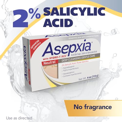 Asepxia Acne Treatment Neutral Hypoallergenic Bar Soap | 2% Salicylic Acid Cleanser, Removes Impurities & Excess Oil, Soothes Skin with Natural Botanical Extracts, Daily Use, Face Wash, 4 Oz, 5-Pack