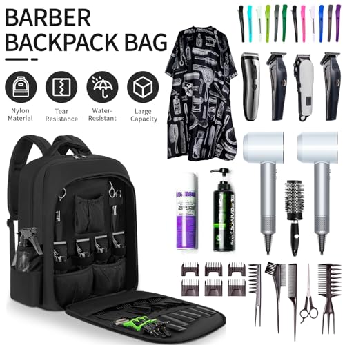 TORIBIO Barber Supplies Bag Backpack for Clippers and Supplies,Portable Barber Clipper Bags for Men,Large Hairstylist Travel Bag for Barber Tools
