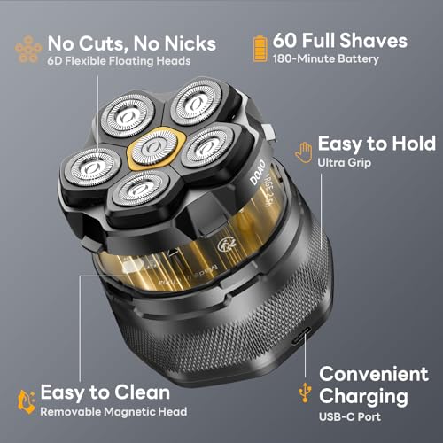Head Shaver for Bald Men£¬DOAO Waterproof Wet Dry Bald Head Shavers, 6D LED Display Electric Rechargeable Head Shaving Kit with Type-C Charge