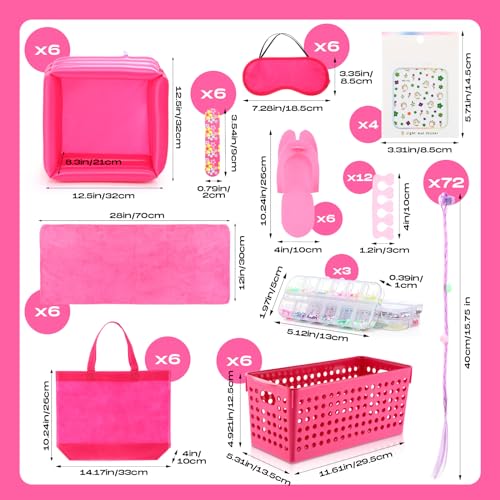 85 Pcs Spa Kit Nail Art Kit Sleepover Party Supplies with 12.5 x 12.5 in Inflatable Foot Tubs Foot Bath Towel and Basket DIY Manicure Pedicure Set for Slumber Party(Rose Red)