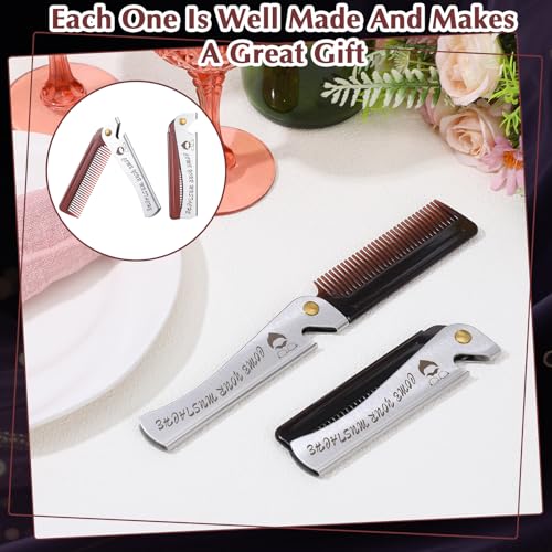 6 PCS Folding Beard Comb, Groomsmen Gifts for Men with Opener Portable Pocket Comb Proposal Gift Combs Hair Mustache Compact Flip Combs for Detangling Grooming Wedding Party