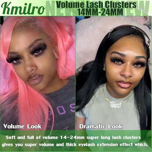 Kmilro Thick Lash Clusters 14-24mm Long 240D Cluster Eyelash Extensions Waterproof Volume Eyelash Clusters 192Pcs Individual Lashes Soft Wispy False Eyelashes DIY Lash Extension