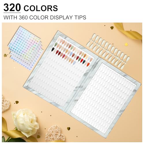 320 Nail Colors Book,Professional Nail Polish Chart Book with 360 Practice Tips & 1-400 Number Labels, Pre-Numbered Slots,Perfect for Salons and Home Use(Marble)