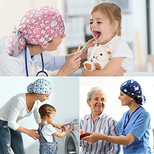 Honoson 6 Pcs Dental Scrub Caps Women Dentist Nursing Hats Adjustable Bouffant Nurse Hats Ponytail Turban Caps