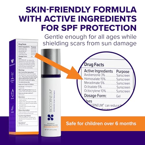 Biocorneum Advanced Scar Treatment with Silishield¢ç & SPF 30 10g ? Made in the USA, Fast-Drying, Silicone Scar Gel - Surgeon Recommended for New & Old Scars - Suitable for Children Over 6 Months