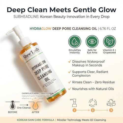 Shee'lady Hydraglow Deep Pore Cleansing Oil, limpiador facial en aceite ? Best Cleansing Oil for Face, Blackhead & Makeup Remover Korean Skin Care, 6.76 fl oz (200ml)